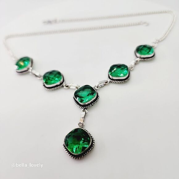 Faceted Green Quartz Gemstone Ethnic Handmade Necklace Jewelry Gift 19" - Picture 5 of 5